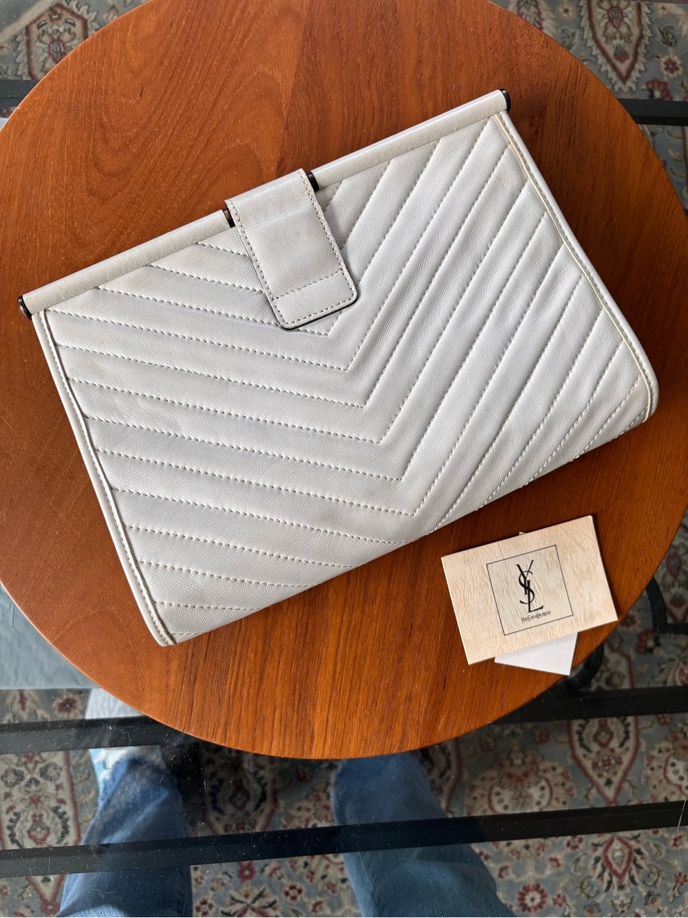 Yves Saint Laurent Chevron Clutch in Bone - Picture 1 of 9